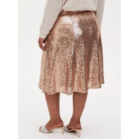 Torrid 0 Womens Champagne Gold Sequin Midi Skirt Elastic Waist Size Large - Picture 3 of 16